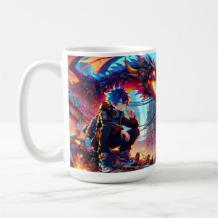 Anime Boy och Dragon i en dystopisk värld Kaffemugg