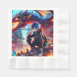 Anime Boy och Dragon i en dystopisk värld Pappersservett