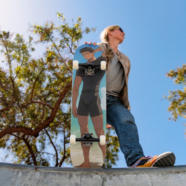 Anime Boy på Beach Mini Skateboard Bräda 18,5 Cm (Utomhus 1)