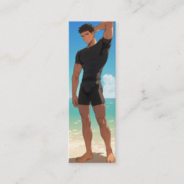 Anime Boy på Beach Mini Visitkort (Framsida)