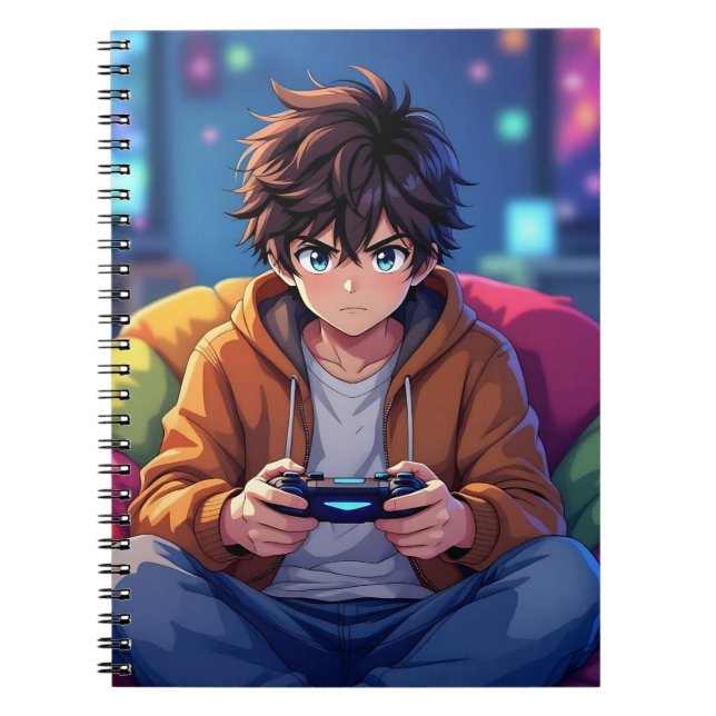 Anime Boy playing Video Game  Anteckningsbok (Framsidan)