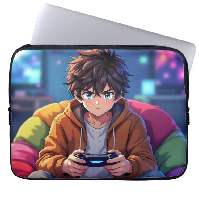 Anime Boy playing Video Game  Laptop Fodral (Framsidan)