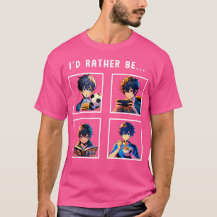 Anime Boy Ramen Boba Reading Sketching Texting Col T Shirt