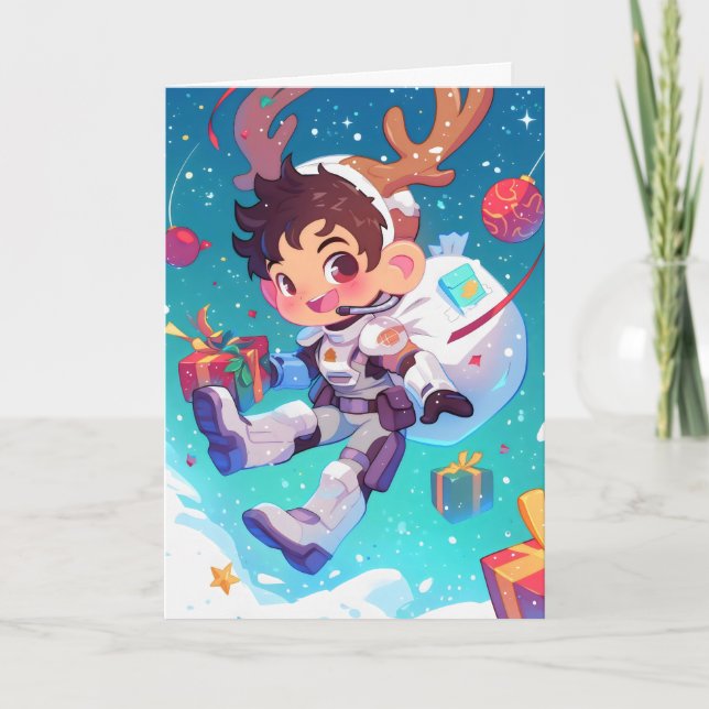 Anime Boy Sci-Fi jul Helgkort (Framsida)