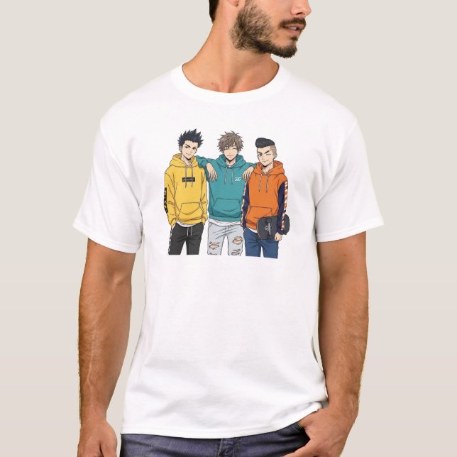 Anime Boys Squad T-Shirt - Cool Streetwear Hoodie  (Framsida)