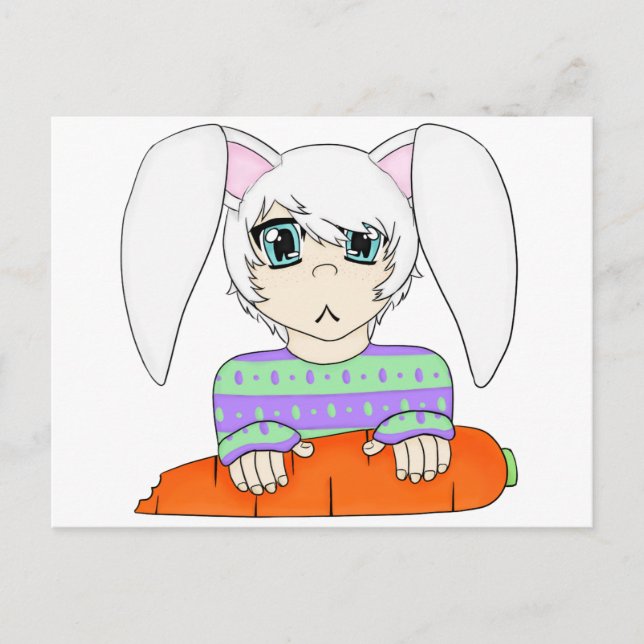 Anime Bunny Rabbit Boy with Carrot Vykort (Framsida)