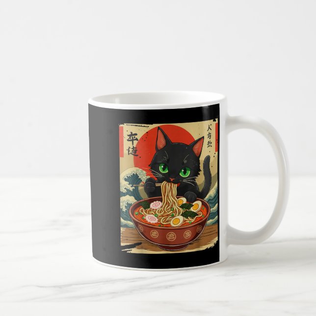 Anime Cat Eating Ramen Japanese Art Graphic Cat Cu Kaffemugg (Höger)