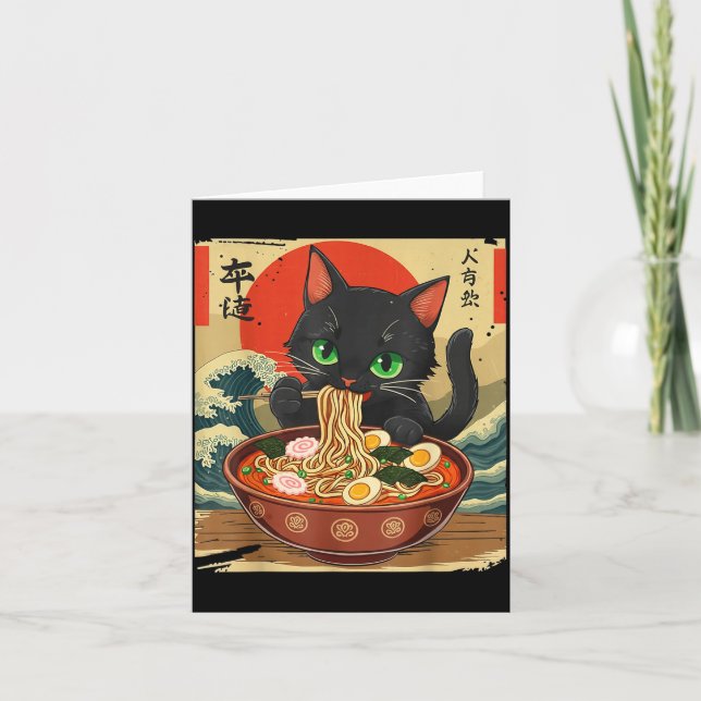 Anime Cat Eating Ramen Japanese Art Graphic Cat Cu Kort (Framsida)