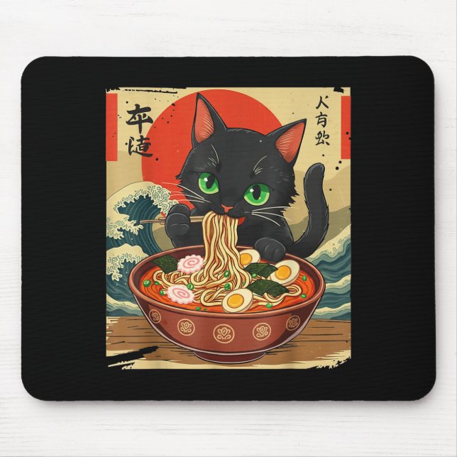 Anime Cat Eating Ramen Japanese Art Graphic Cat Cu Musmatta (Framsidan)