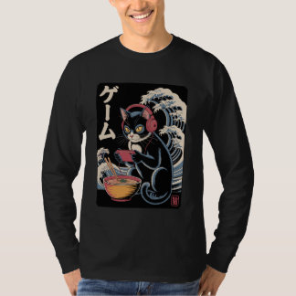 Anime Cat Eating Ramen Japanese Wave Kawaii Neko K T Shirt