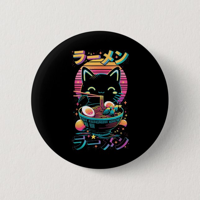 Anime Cat Eating Ramen Japansk Ramen Cat Japan Knapp (Framsida)
