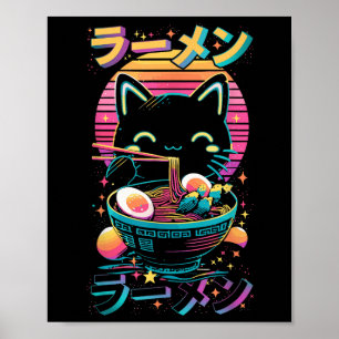 Anime Cat Eating Ramen Japansk Ramen Cat Japan Poster