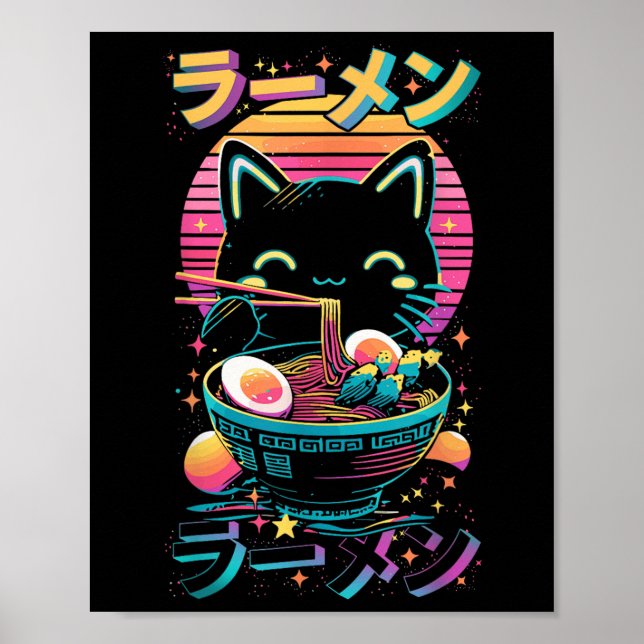 Anime Cat Eating Ramen Japansk Ramen Cat Japan Poster (Framsidan)