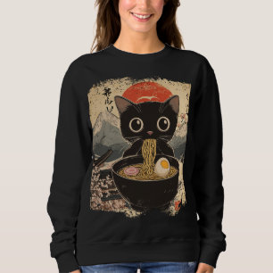 Anime Cat Eating Ramen Japansk Stil Anime Älskare T Shirt