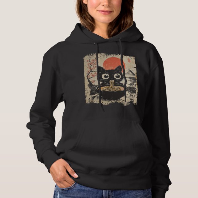 Anime Cat Eating Ramen Japansk Stil Anime Älskare T Shirt (Framsida)