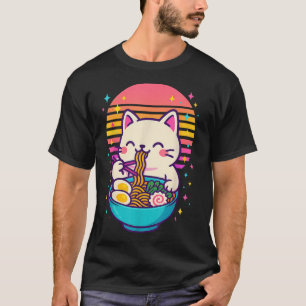 Anime Cat Eating Ramen Japanska T Shirt