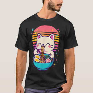 Anime Cat Eating Ramen Japanska T Shirt