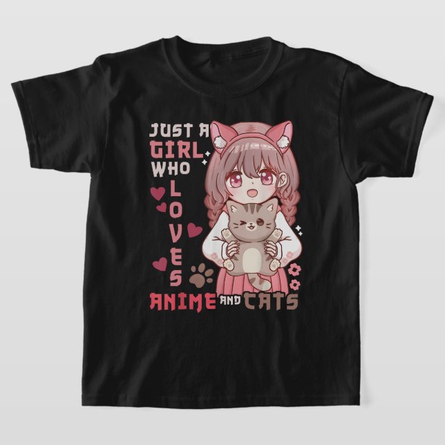 Anime Cat Girl Bara en flicka som Kärlek Anime and T Shirt (Laydown)