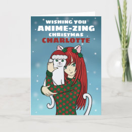Anime Cat Girl-julkort, Helgdag Card Helgkort