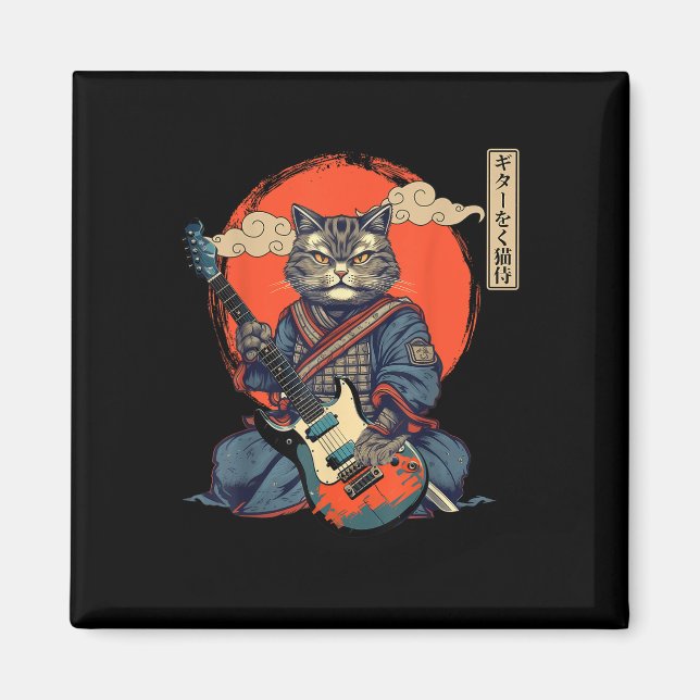 Anime Cat Japanska Samurai Tattoo Kawaii Ninja Gui Magnet (Framsidan)