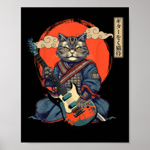 Anime Cat Japanska Samurai Tattoo Kawaii Ninja Gui Poster