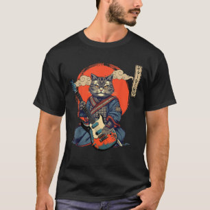 Anime Cat Japanska Samurai Tattoo Kawaii Ninja Gui T Shirt