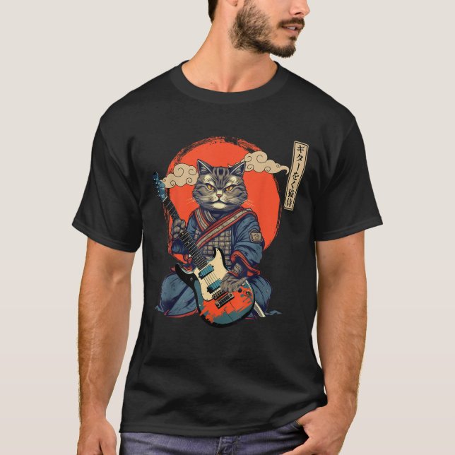 Anime Cat Japanska Samurai Tattoo Kawaii Ninja Gui T Shirt (Framsida)