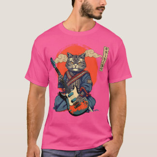 Anime Cat Japanska Samurai Tattoo Kawaii Ninja Gui T Shirt