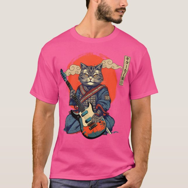 Anime Cat Japanska Samurai Tattoo Kawaii Ninja Gui T Shirt (Framsida)