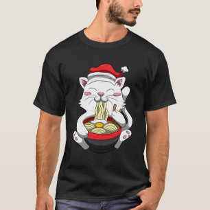 Anime Cat med Santa Hat Cute Kitten Ramen Christm T Shirt