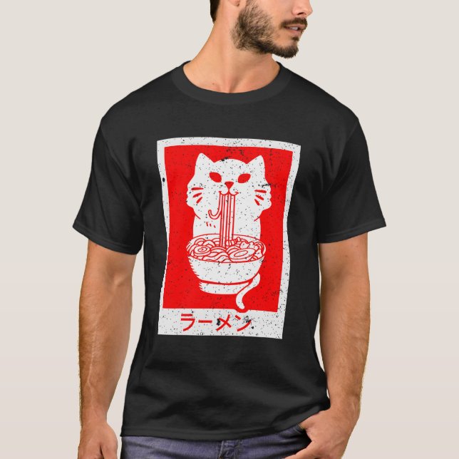 Anime Cat Ra Kawaii Neko Noodles T Shirt (Framsida)