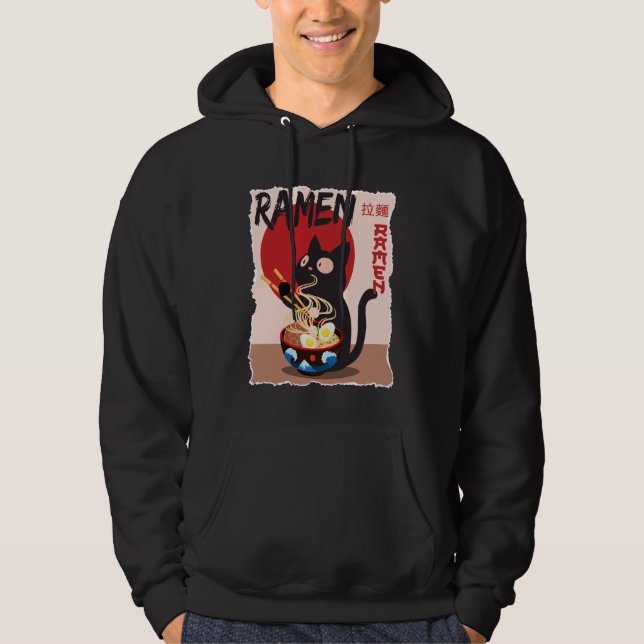 Anime Cat Ramen Instant Noodles Funny Japanese Cat Hoodie (Framsida)