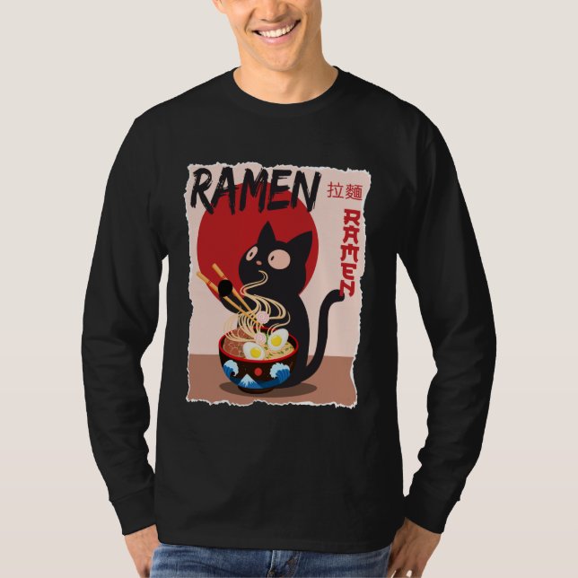 Anime Cat Ramen Instant Noodles Funny Japanese Cat T Shirt (Framsida)