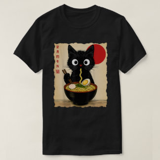 Anime Cat Ramen Japanese Funny Cat Graphic T Shirt