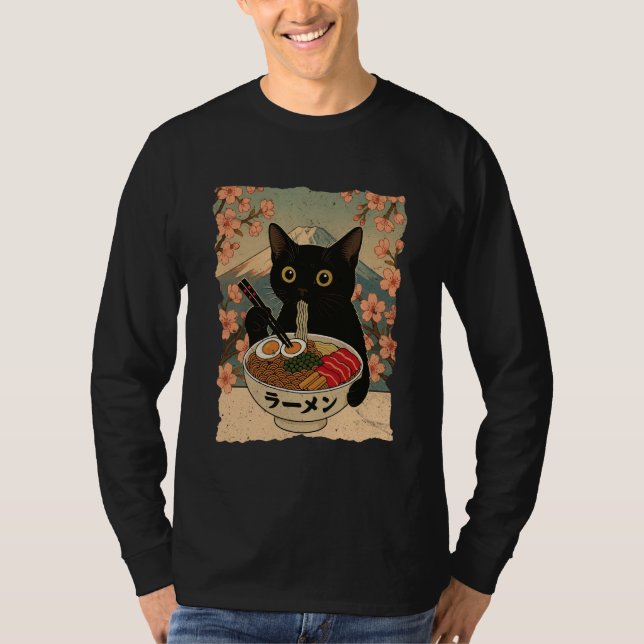 Anime Cat Ramen Japanese Funny Cat Graphic Tees An T Shirt (Framsida)