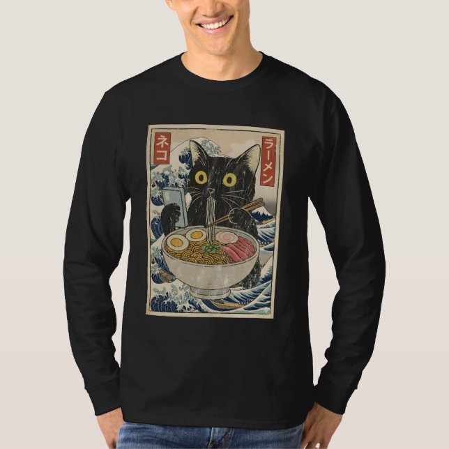Anime Cat Ramen Japanese Funny Cat Phone Tees Anim T Shirt (Framsida)