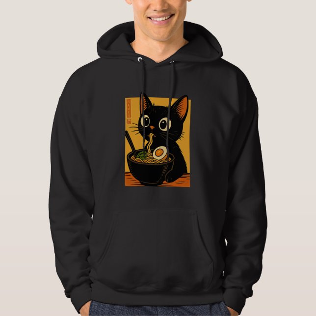 Anime Cat Ramen Japanese Funny Graphic Tees Kawaii Hoodie (Framsida)