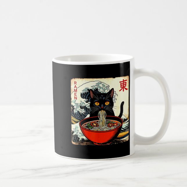 Anime Cat Ramen Japanese Funny Graphic Tees Kawaii Kaffemugg (Höger)
