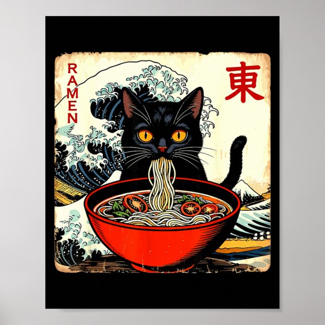 Anime Cat Ramen Japanese Funny Graphic Tees Kawaii Poster (Framsidan)