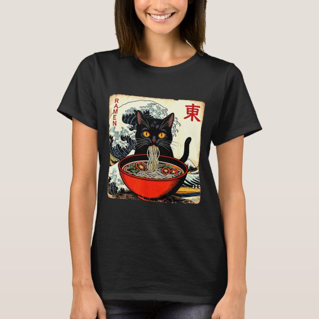 Anime Cat Ramen Japanese Funny Graphic Tees Kawaii T Shirt (Framsida)