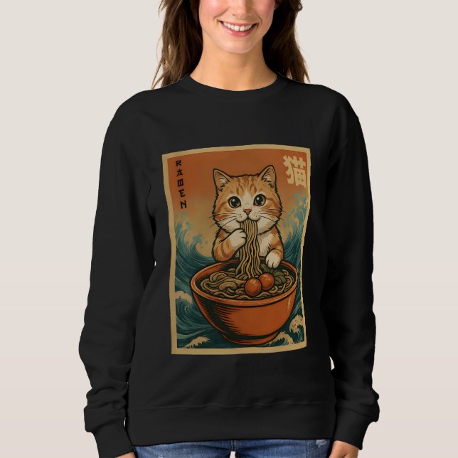 Anime Cat Ramen Japanese Funny Graphic Tees Kawaii T Shirt (Framsida)