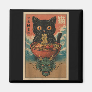 Anime Cat Ramen Japansk Funny Art Kawaii Cat och Magnet