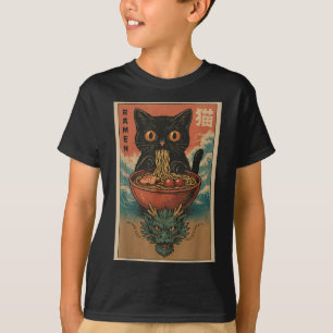 Anime Cat Ramen Japansk Funny Art Kawaii Cat och T Shirt