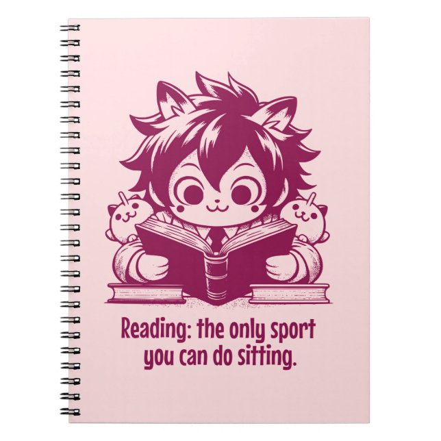 Anime Catboy läser ett bok och ett lustigt bokat c Anteckningsbok (Framsidan)