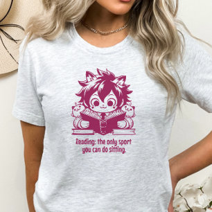 Anime Catboy läser ett bok och ett lustigt bokat c T Shirt