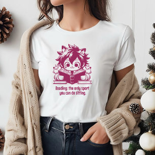 Anime Catboy läser ett bok och ett lustigt bokat c T Shirt