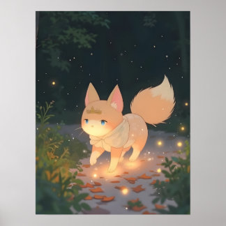 Anime Celestial Fox i Starlit Forest Poster