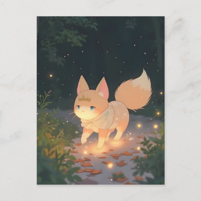 Anime Celestial Fox i Starlit Forest Vykort (Framsida)