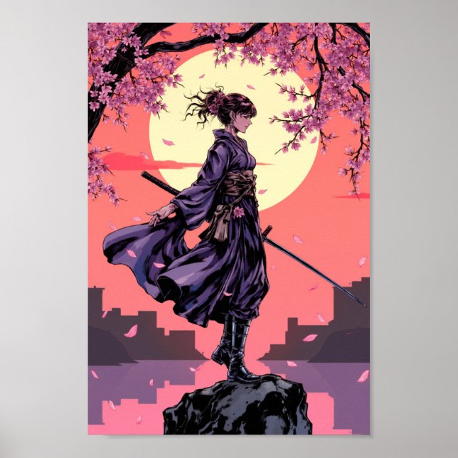 Anime Cherry Blossom Samurai Wall Art Poster (Framsidan)