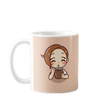Anime Chibi-flicka med kaffe